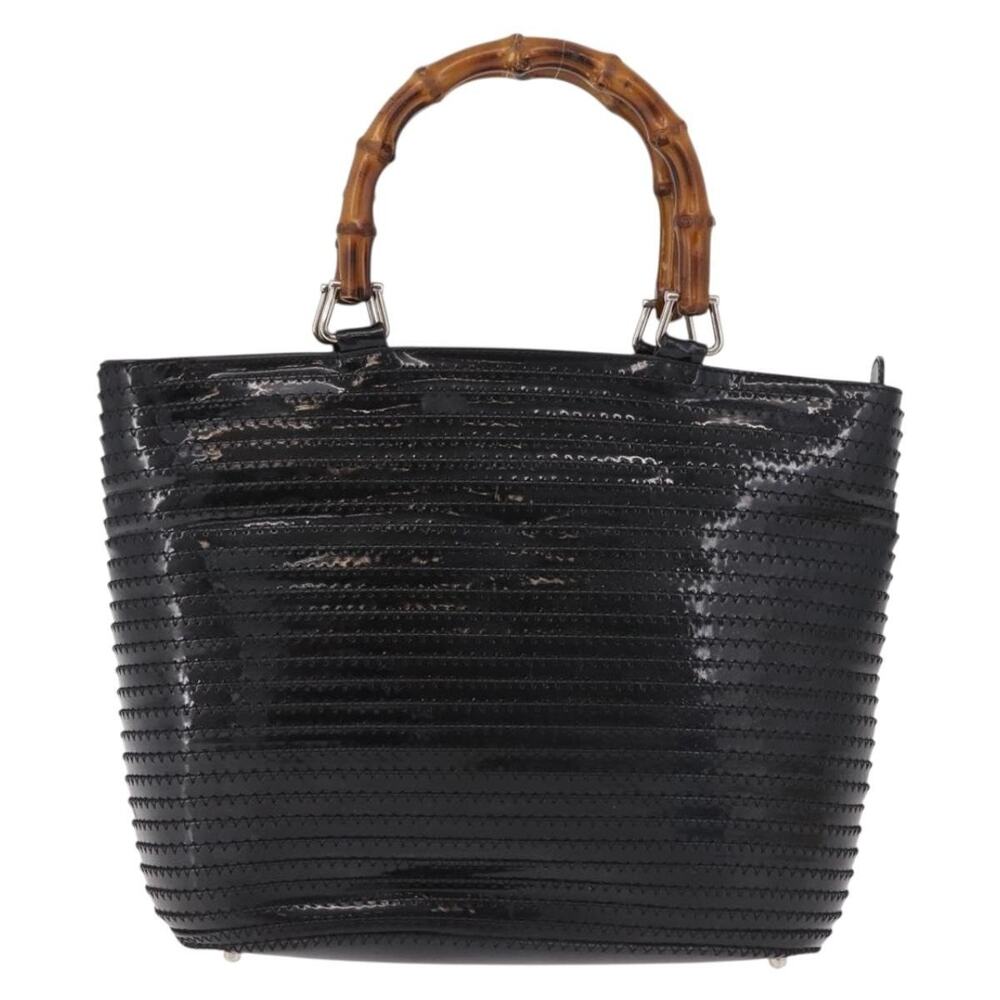 Gucci Bamboo Patent Leather Handbag Black
